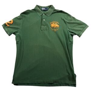 Vintage Polo Ralph Lauren Big Pony #2 Polo Shirt Green New York N.Y. Large EUC